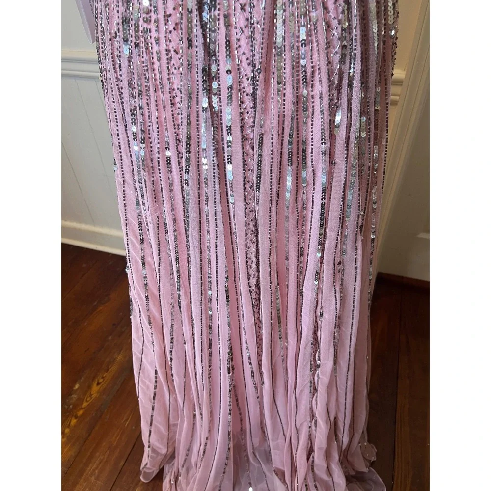 Mac Duggal 70108 Rose Pink Sequin Beaded Flutter Sleeve V-Neck Gown Dress size 4 - Picture 13 of 14